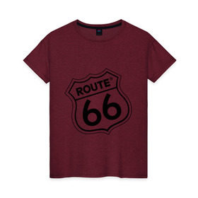Женская футболка хлопок с принтом Route 66 (3) в Тюмени, 100% хлопок | прямой крой, круглый вырез горловины, длина до линии бедер, слегка спущенное плечо | 66 | route 66 | авто | автомобиль | главная дорога сшаroute | машины | тачки
