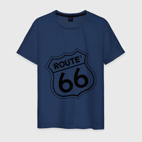 Мужская футболка хлопок с принтом Route 66 (3) в Тюмени, 100% хлопок | прямой крой, круглый вырез горловины, длина до линии бедер, слегка спущенное плечо. | 66 | route 66 | авто | автомобиль | главная дорога сшаroute | машины | тачки