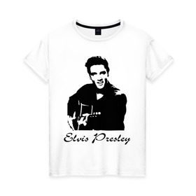 Женская футболка хлопок с принтом Elvis Presley (2) в Тюмени, 100% хлопок | прямой крой, круглый вырез горловины, длина до линии бедер, слегка спущенное плечо | гитара