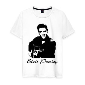 Мужская футболка хлопок с принтом Elvis Presley (2) в Тюмени, 100% хлопок | прямой крой, круглый вырез горловины, длина до линии бедер, слегка спущенное плечо. | Тематика изображения на принте: гитара