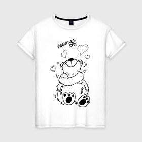 Женская футболка хлопок с принтом Valentines Day (2) в Тюмени, 100% хлопок | прямой крой, круглый вырез горловины, длина до линии бедер, слегка спущенное плечо | 14 февраля | valentine | valentines day | день валентина | день святого валентина | медведь | мишка | мишутка