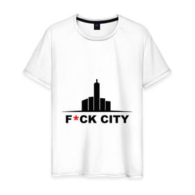 Мужская футболка хлопок с принтом F*ck city в Тюмени, 100% хлопок | прямой крой, круглый вырез горловины, длина до линии бедер, слегка спущенное плечо. | 