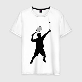 Мужская футболка хлопок с принтом Теннисист (2) в Тюмени, 100% хлопок | прямой крой, круглый вырез горловины, длина до линии бедер, слегка спущенное плечо. | корт | ракетка | тенис | теннис | теннисист