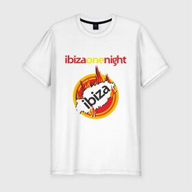 Мужская футболка премиум с принтом Ibiza one night в Тюмени, 92% хлопок, 8% лайкра | приталенный силуэт, круглый вырез ворота, длина до линии бедра, короткий рукав | Тематика изображения на принте: ibiza | one night | ибица | фестиваль | электронная музыка