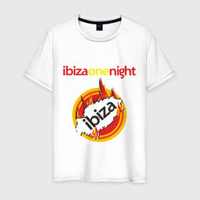 Мужская футболка хлопок с принтом Ibiza one night в Тюмени, 100% хлопок | прямой крой, круглый вырез горловины, длина до линии бедер, слегка спущенное плечо. | Тематика изображения на принте: ibiza | one night | ибица | фестиваль | электронная музыка