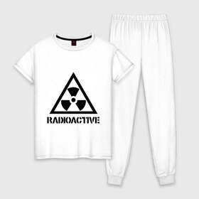Женская пижама хлопок с принтом Radioactive в Тюмени, 100% хлопок | брюки и футболка прямого кроя, без карманов, на брюках мягкая резинка на поясе и по низу штанин | radioactive | radioactiveрадиоктивность | опасность | предупреждение