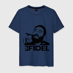 Мужская футболка хлопок с принтом Фидель Кастро в Тюмени, 100% хлопок | прямой крой, круглый вырез горловины, длина до линии бедер, слегка спущенное плечо. | кастро | куба | лидер | предводитель | свобода | фидель