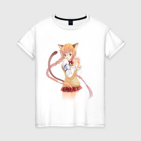 Женская футболка хлопок с принтом Аниме девушка школьница в Тюмени, 100% хлопок | прямой крой, круглый вырез горловины, длина до линии бедер, слегка спущенное плечо | anime | девушка | школьница