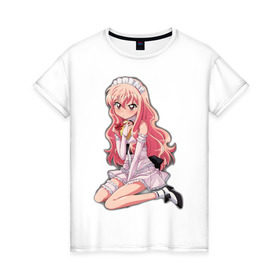 Женская футболка хлопок с принтом Аниме сердитая девушка в Тюмени, 100% хлопок | прямой крой, круглый вырез горловины, длина до линии бедер, слегка спущенное плечо | anime | аниме | аниме сердитая девушка | анимэ