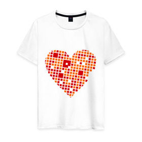 Мужская футболка хлопок с принтом Сердце из квадратиков в Тюмени, 100% хлопок | прямой крой, круглый вырез горловины, длина до линии бедер, слегка спущенное плечо. | Тематика изображения на принте: квадрат | квадратики | сердечко | сердце