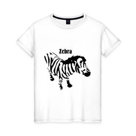 Женская футболка хлопок с принтом Zebra (2) в Тюмени, 100% хлопок | прямой крой, круглый вырез горловины, длина до линии бедер, слегка спущенное плечо | africa | zebra | африка | животные | зебра