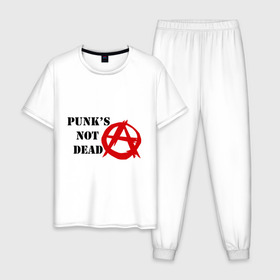 Мужская пижама хлопок с принтом Punks not dead в Тюмени, 100% хлопок | брюки и футболка прямого кроя, без карманов, на брюках мягкая резинка на поясе и по низу штанин
 | 