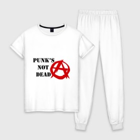 Женская пижама хлопок с принтом Punks not dead в Тюмени, 100% хлопок | брюки и футболка прямого кроя, без карманов, на брюках мягкая резинка на поясе и по низу штанин | 