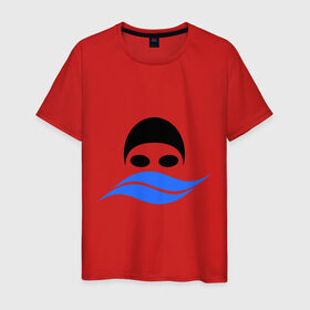 Мужская футболка хлопок с принтом Плавание в Тюмени, 100% хлопок | прямой крой, круглый вырез горловины, длина до линии бедер, слегка спущенное плечо. | плавание | плавательная шапка | плавец