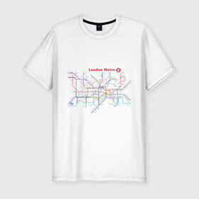 Мужская футболка премиум с принтом London metro в Тюмени, 92% хлопок, 8% лайкра | приталенный силуэт, круглый вырез ворота, длина до линии бедра, короткий рукав | london | london metro | metro | карта метро | карта метро лондона | лондон метро | лондонский метрополитен | лондонское метро | метро | метро в лондоне | метро лондона | метрополитен лондона