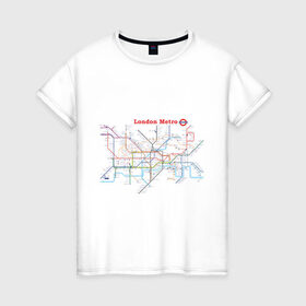 Женская футболка хлопок с принтом London metro в Тюмени, 100% хлопок | прямой крой, круглый вырез горловины, длина до линии бедер, слегка спущенное плечо | london | london metro | metro | карта метро | карта метро лондона | лондон метро | лондонский метрополитен | лондонское метро | метро | метро в лондоне | метро лондона | метрополитен лондона