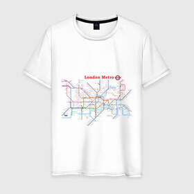 Мужская футболка хлопок с принтом London metro в Тюмени, 100% хлопок | прямой крой, круглый вырез горловины, длина до линии бедер, слегка спущенное плечо. | london | london metro | metro | карта метро | карта метро лондона | лондон метро | лондонский метрополитен | лондонское метро | метро | метро в лондоне | метро лондона | метрополитен лондона