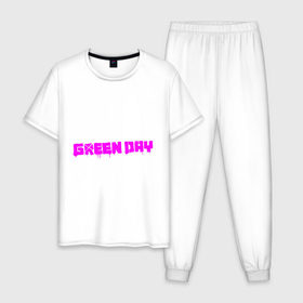 Мужская пижама хлопок с принтом Green Day - логотип в Тюмени, 100% хлопок | брюки и футболка прямого кроя, без карманов, на брюках мягкая резинка на поясе и по низу штанин
 | green day