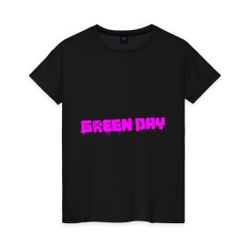 Женская футболка хлопок с принтом Green Day - логотип в Тюмени, 100% хлопок | прямой крой, круглый вырез горловины, длина до линии бедер, слегка спущенное плечо | green day