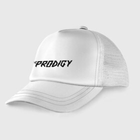 Детская кепка тракер с принтом The Prodigy логотип в Тюмени, Козырек - 100% хлопок. Кепка - 100% полиэстер, Задняя часть - сетка | универсальный размер, пластиковая застёжка | prodigy | the prodigy | лого prodigy | лого продиджи | логотип prodigy | логотип the prodigy | прдиджи
