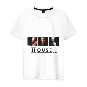 Мужская футболка хлопок с принтом House M.D. в Тюмени, 100% хлопок | прямой крой, круглый вырез горловины, длина до линии бедер, слегка спущенное плечо. | everybody lies | haus | house | все лгут | доктор | хауз | хаус | хью лори
