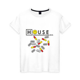 Женская футболка хлопок с принтом House m.d. (2) в Тюмени, 100% хлопок | прямой крой, круглый вырез горловины, длина до линии бедер, слегка спущенное плечо | everybody lies | haus | house | все лгут | доктор | хауз | хаус | хью лори