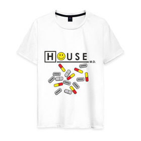 Мужская футболка хлопок с принтом House m.d. (2) в Тюмени, 100% хлопок | прямой крой, круглый вырез горловины, длина до линии бедер, слегка спущенное плечо. | everybody lies | haus | house | все лгут | доктор | хауз | хаус | хью лори