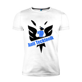 Мужская футболка премиум с принтом Anti Tecktonik в Тюмени, 92% хлопок, 8% лайкра | приталенный силуэт, круглый вырез ворота, длина до линии бедра, короткий рукав | tecktonik | антитектоник | тектоник