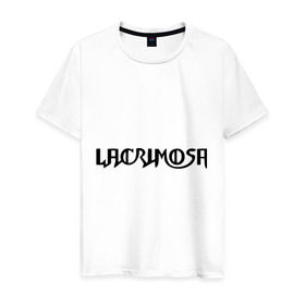 Мужская футболка хлопок с принтом Lacrimosa логотип в Тюмени, 100% хлопок | прямой крой, круглый вырез горловины, длина до линии бедер, слегка спущенное плечо. | Тематика изображения на принте: lacrimosa | lacrimosa лого | надпись lacrimosa | панк | рок