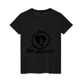 Женская футболка хлопок с принтом Rise Against в Тюмени, 100% хлопок | прямой крой, круглый вырез горловины, длина до линии бедер, слегка спущенное плечо | heavy metal | metal | punk | rise against | rock | trash metal | квартет | метал | панк | рок | рок группа | рок группы | трэш метал | хеви метал
