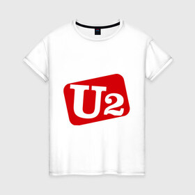Женская футболка хлопок с принтом U2 в Тюмени, 100% хлопок | прямой крой, круглый вырез горловины, длина до линии бедер, слегка спущенное плечо | 