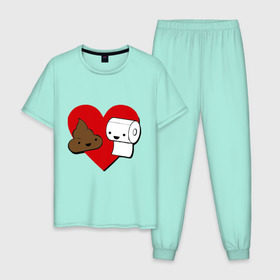 Мужская пижама хлопок с принтом Какашка и бумага в Тюмени, 100% хлопок | брюки и футболка прямого кроя, без карманов, на брюках мягкая резинка на поясе и по низу штанин
 | love. сердце | бумага | вместе навсегда | любовь | туалетная бумага