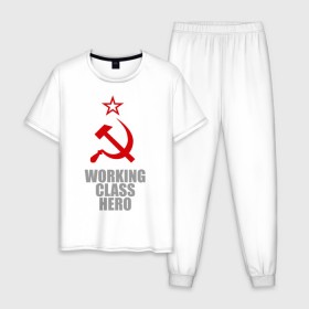 Мужская пижама хлопок с принтом Working class hero в Тюмени, 100% хлопок | брюки и футболка прямого кроя, без карманов, на брюках мягкая резинка на поясе и по низу штанин
 | 