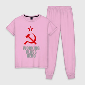 Женская пижама хлопок с принтом Working class hero в Тюмени, 100% хлопок | брюки и футболка прямого кроя, без карманов, на брюках мягкая резинка на поясе и по низу штанин | 