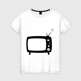 Женская футболка хлопок с принтом Телевизор в Тюмени, 100% хлопок | прямой крой, круглый вырез горловины, длина до линии бедер, слегка спущенное плечо | зомбоящик | тв | телевидение | телевизор | телик | ящик