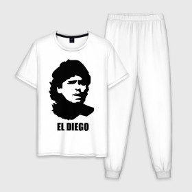 Мужская пижама хлопок с принтом Диего Марадона в Тюмени, 100% хлопок | брюки и футболка прямого кроя, без карманов, на брюках мягкая резинка на поясе и по низу штанин
 | аргентина | аргентинец | диего марадона | евро 2012 | марадона | футбол
