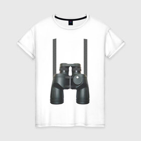 Женская футболка хлопок с принтом Бинокль в Тюмени, 100% хлопок | прямой крой, круглый вырез горловины, длина до линии бедер, слегка спущенное плечо | 