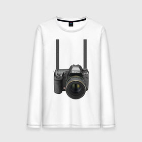 Мужской лонгслив хлопок с принтом Фотоаппарат на шее в Тюмени, 100% хлопок |  | прикольные | рисунок | турист | фотоаппарат