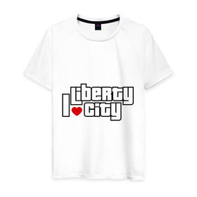 Мужская футболка хлопок с принтом GTA I love Liberty city в Тюмени, 100% хлопок | прямой крой, круглый вырез горловины, длина до линии бедер, слегка спущенное плечо. | grand theft auto | gta | i love | liberty city | я люблю