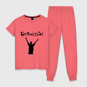 Женская пижама хлопок с принтом Fatboy Slim в Тюмени, 100% хлопок | брюки и футболка прямого кроя, без карманов, на брюках мягкая резинка на поясе и по низу штанин | pop | rnb | поп | фэтбойслим