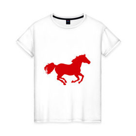Женская футболка хлопок с принтом Лошадь (3) в Тюмени, 100% хлопок | прямой крой, круглый вырез горловины, длина до линии бедер, слегка спущенное плечо | животные | конь | лошадь | скакун