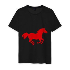 Мужская футболка хлопок с принтом Лошадь (3) в Тюмени, 100% хлопок | прямой крой, круглый вырез горловины, длина до линии бедер, слегка спущенное плечо. | животные | конь | лошадь | скакун