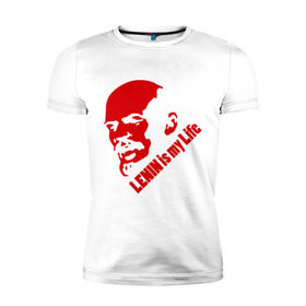 Мужская футболка премиум с принтом Ленин -моя жизнь в Тюмени, 92% хлопок, 8% лайкра | приталенный силуэт, круглый вырез ворота, длина до линии бедра, короткий рукав | вождь | коммунизм | ленин | революция | советский | социализм | союз | ссср | ульянов