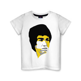 Детская футболка хлопок с принтом Брюс Ли портрет в Тюмени, 100% хлопок | круглый вырез горловины, полуприлегающий силуэт, длина до линии бедер | Тематика изображения на принте: брюс ли
