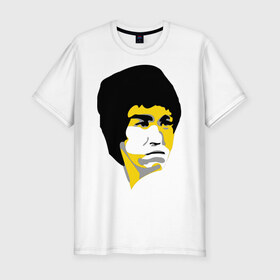 Мужская футболка премиум с принтом Брюс Ли портрет в Тюмени, 92% хлопок, 8% лайкра | приталенный силуэт, круглый вырез ворота, длина до линии бедра, короткий рукав | брюс ли
