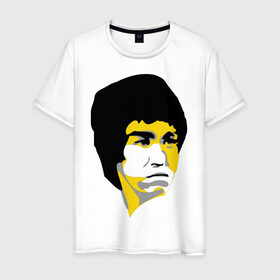Мужская футболка хлопок с принтом Брюс Ли портрет в Тюмени, 100% хлопок | прямой крой, круглый вырез горловины, длина до линии бедер, слегка спущенное плечо. | брюс ли