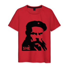 Мужская футболка хлопок с принтом С Че Геварой в Тюмени, 100% хлопок | прямой крой, круглый вырез горловины, длина до линии бедер, слегка спущенное плечо. | cuba | гевара | куба | революция | свобода | че