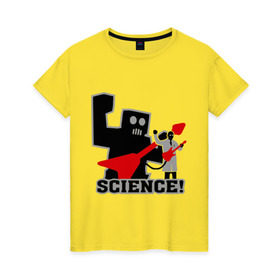 Женская футболка хлопок с принтом Наука в Тюмени, 100% хлопок | прямой крой, круглый вырез горловины, длина до линии бедер, слегка спущенное плечо | robot | игра | наука | научные открытия | научные разработки | приставка | робот | ученый