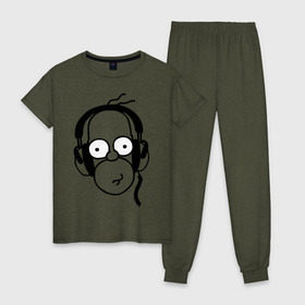 Женская пижама хлопок с принтом Гомер и музыка в Тюмени, 100% хлопок | брюки и футболка прямого кроя, без карманов, на брюках мягкая резинка на поясе и по низу штанин | гомер