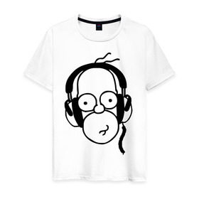 Мужская футболка хлопок с принтом Гомер и музыка в Тюмени, 100% хлопок | прямой крой, круглый вырез горловины, длина до линии бедер, слегка спущенное плечо. | гомер